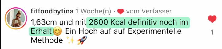 Kundinnen-Kommentar zur experimentellen Methode: 1,63 m groß und mit 2600 Kalorien noch im Erhalt
