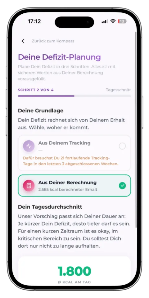 PanCal-Screenshot: Deine Defizit-Berechnung