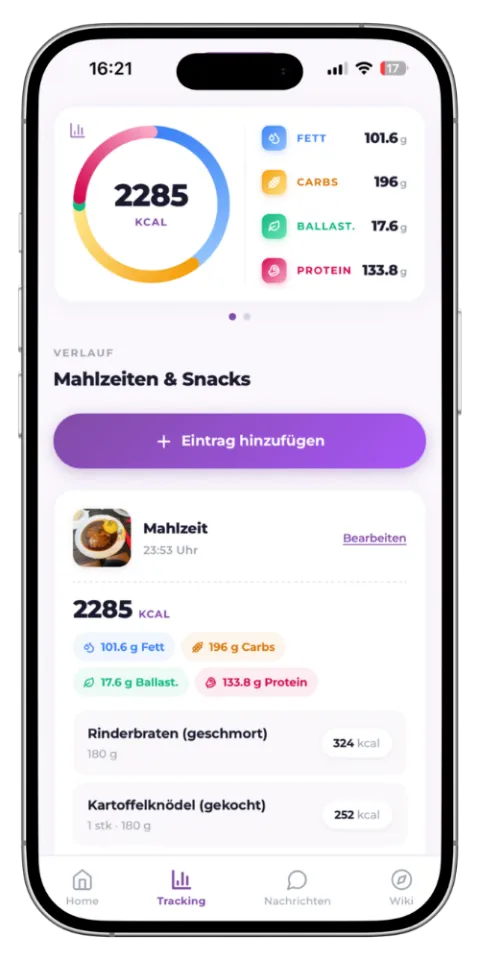 PanCal-Screenshot: Mahlzeiten tracken