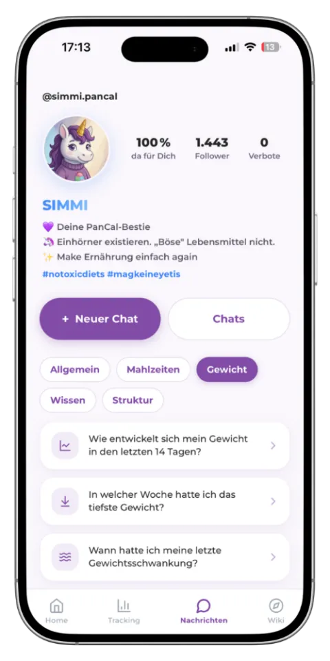 PanCal-Screenshot: SIMMI, Dein Ernährungs-Chat